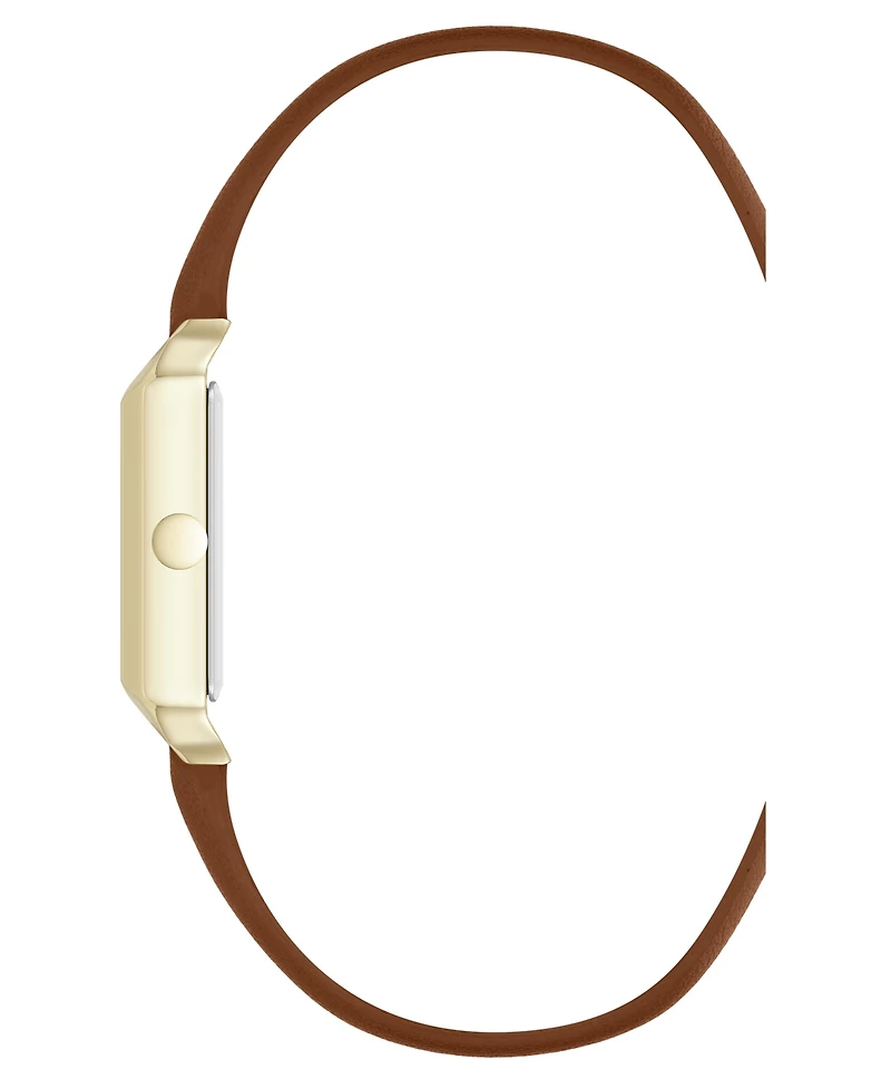Nine West Women's Quartz Rectangular Gold-Tone and Polyurethane Leather Band Watch