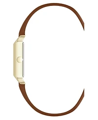 Nine West Women's Quartz Rectangular Gold-Tone and Polyurethane Leather Band Watch