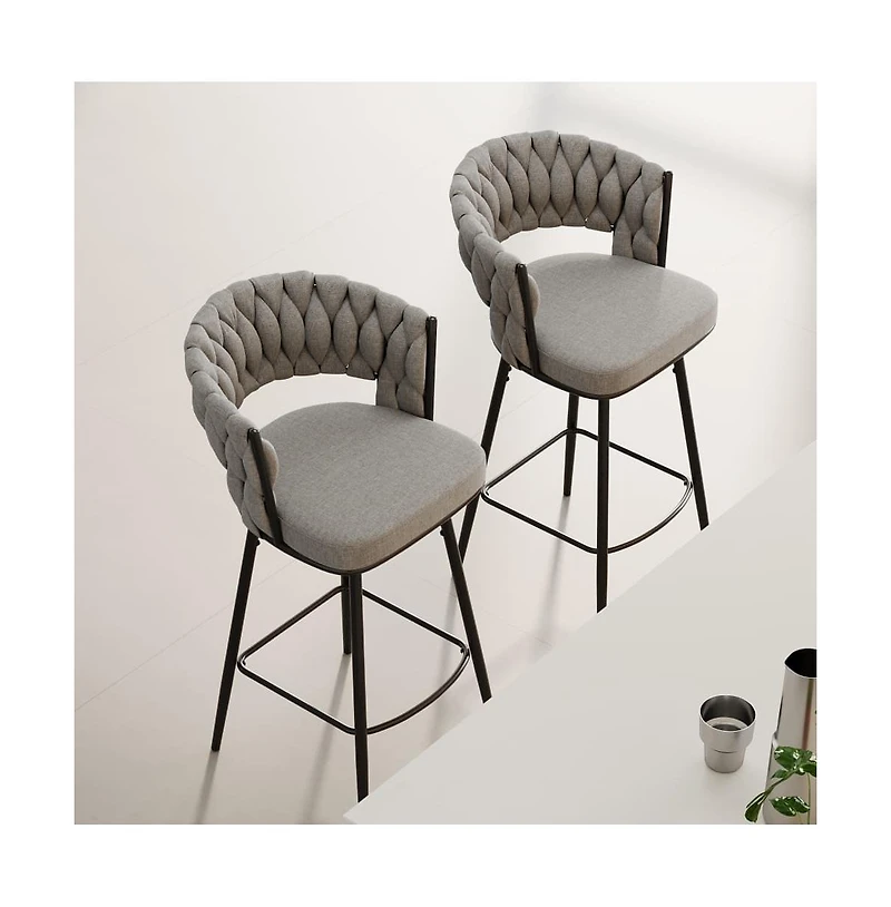 Set of 2 Counter Height Swivel Stools, 26.3 Inch Modern Upholstered Chairs with 360° Rotation and Metal Frame -The Pop Home
