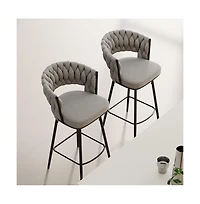 Set of 2 Counter Height Swivel Stools, 26.3 Inch Modern Upholstered Chairs with 360° Rotation and Metal Frame -The Pop Home