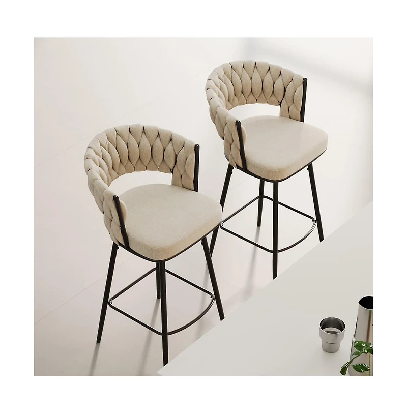Set of 2 Counter Height Swivel Stools, 26.3 Inch Modern Upholstered Chairs with 360° Rotation and Metal Frame -The Pop Home