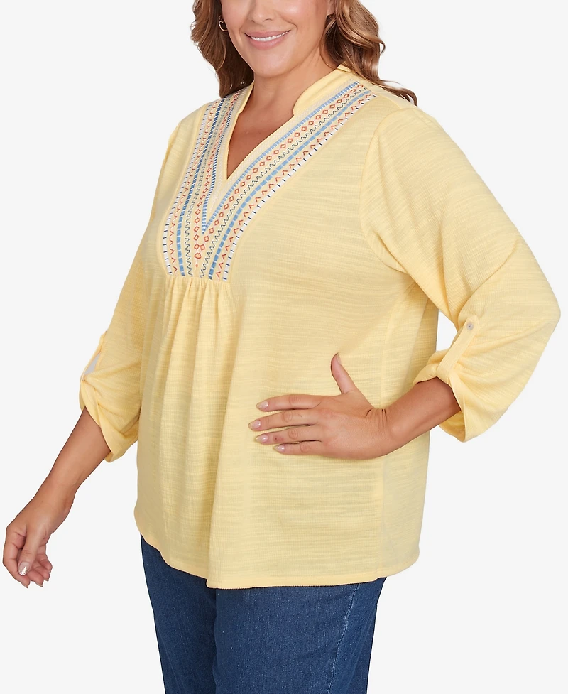 Ruby Rd. Plus Soft Relaxed Textured V-Neck Trim Top