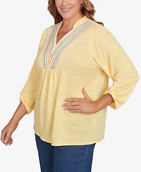 Ruby Rd. Plus Soft Relaxed Textured V-Neck Trim Top