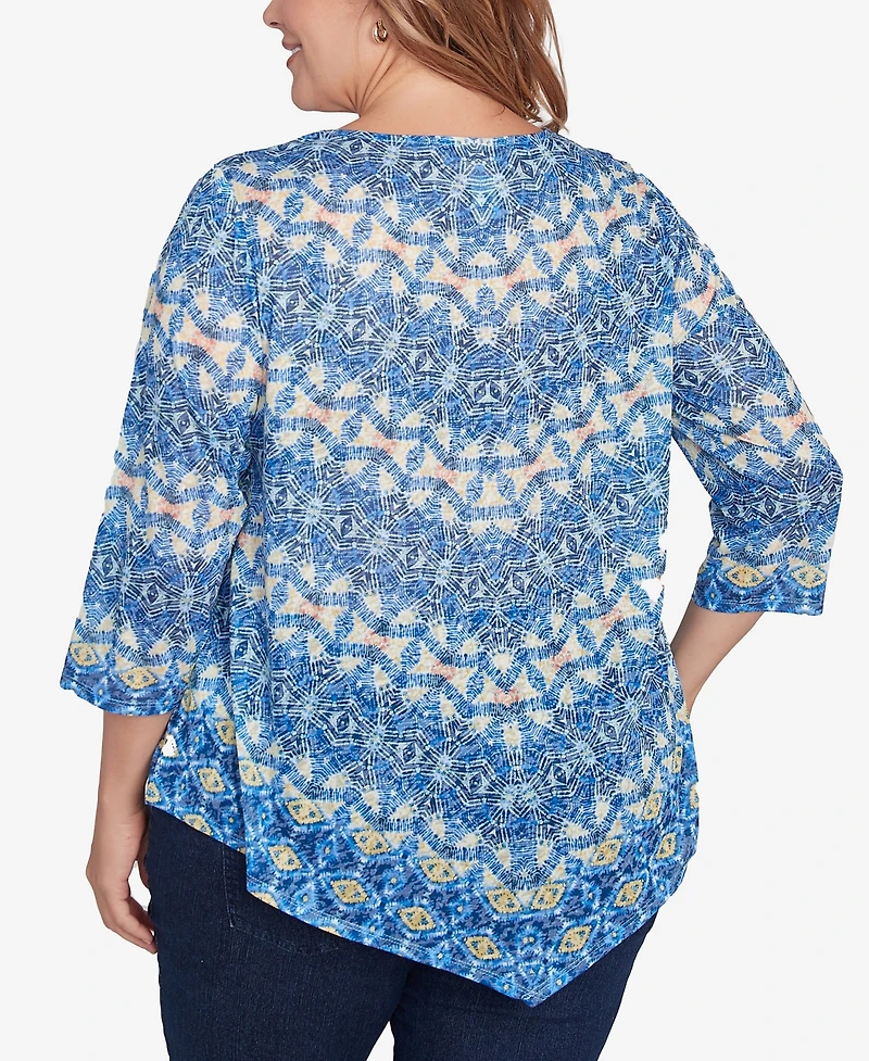 Ruby Rd. Plus Chevron Burnout Crew Neck Knit Top