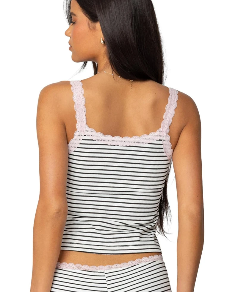 Edikted Womens Sofi Striped Ribbed Tank Top