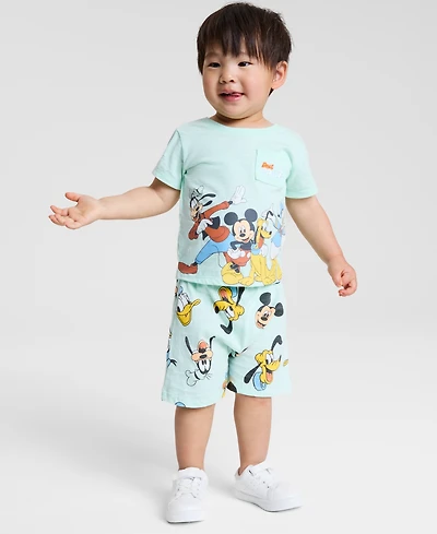Disney Baby Boys Mickey & Friends Cotton T-Shirt Shorts, 2 Piece Set
