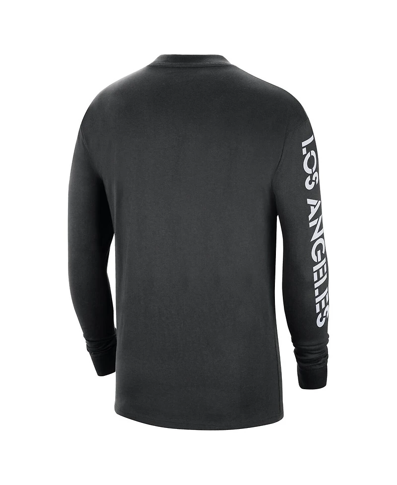 Men's Jordan Black Distressed Los Angeles Lakers Courtside Max 90 Vintage-Like Wash Statement Edition Long Sleeve T-shirt