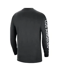 Men's Jordan Black Distressed Los Angeles Lakers Courtside Max 90 Vintage-Like Wash Statement Edition Long Sleeve T-shirt