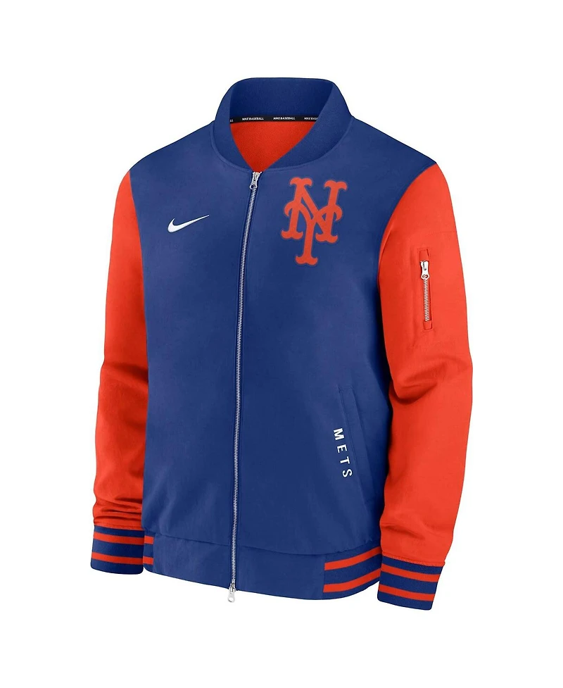 Nike Men's Royal/Orange New York Mets Authentic Collection Dugout Full-Zip Bomber Jacket