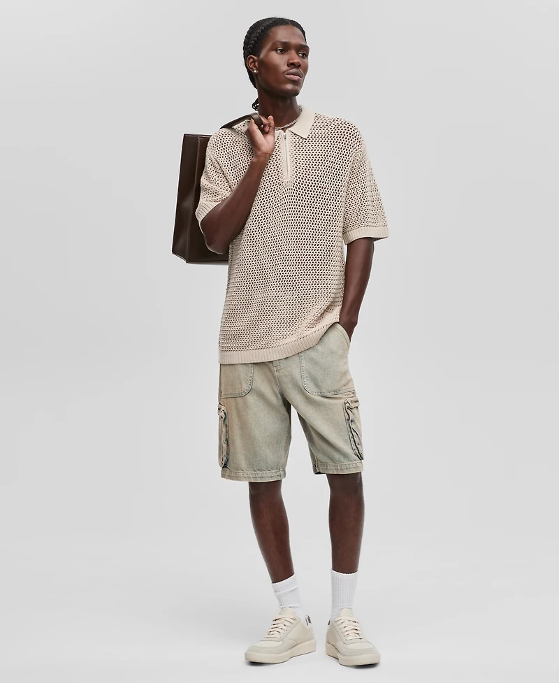 Mode of One Men's Polo-Collar Open-Stitch Short-Sleeve Sweater, Exclusively at Macy's