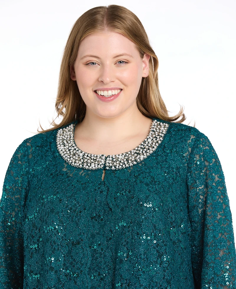 R & M Richards Plus 3-Pc. Embellished Jacket, Tank Pants Set