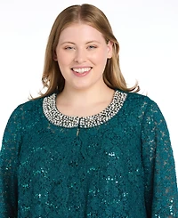 R & M Richards Plus 3-Pc. Embellished Jacket, Tank Pants Set