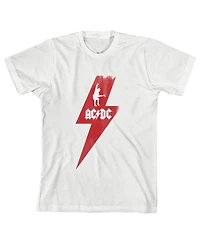 Ac/Dc Boys Acdc Angus Young Silhouette Red Lightning Bolt Youth White Short Sleeve Crew Neck Tee-xl