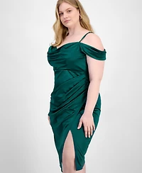 B Darlin Trendy Plus Off-Shoulder Spaghetti-Strap Dress