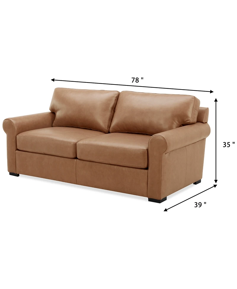 Radley Roll Arm 74" Leather Apartment Sofa, Exclusively at Macy's