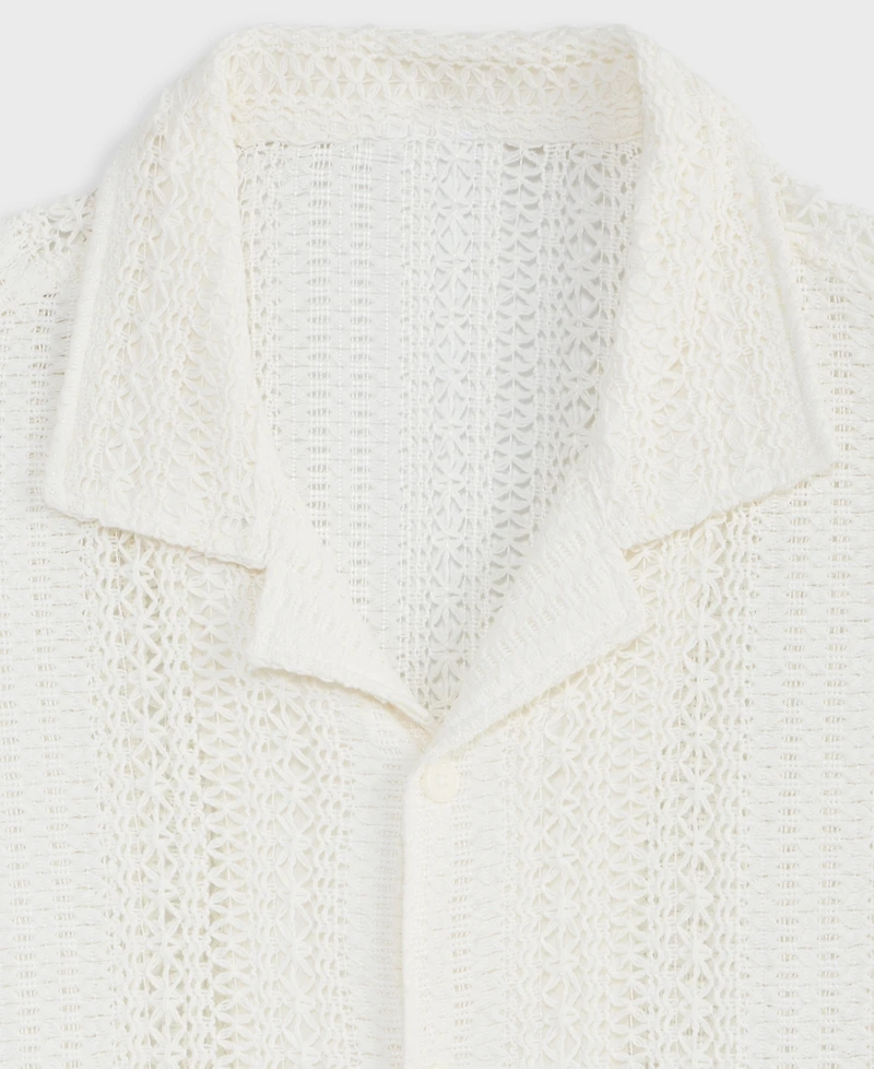 Mode of One Men's Relaxed-Fit Textured Crochet Button-Down Camp Shirt, Exclusively at Macy's