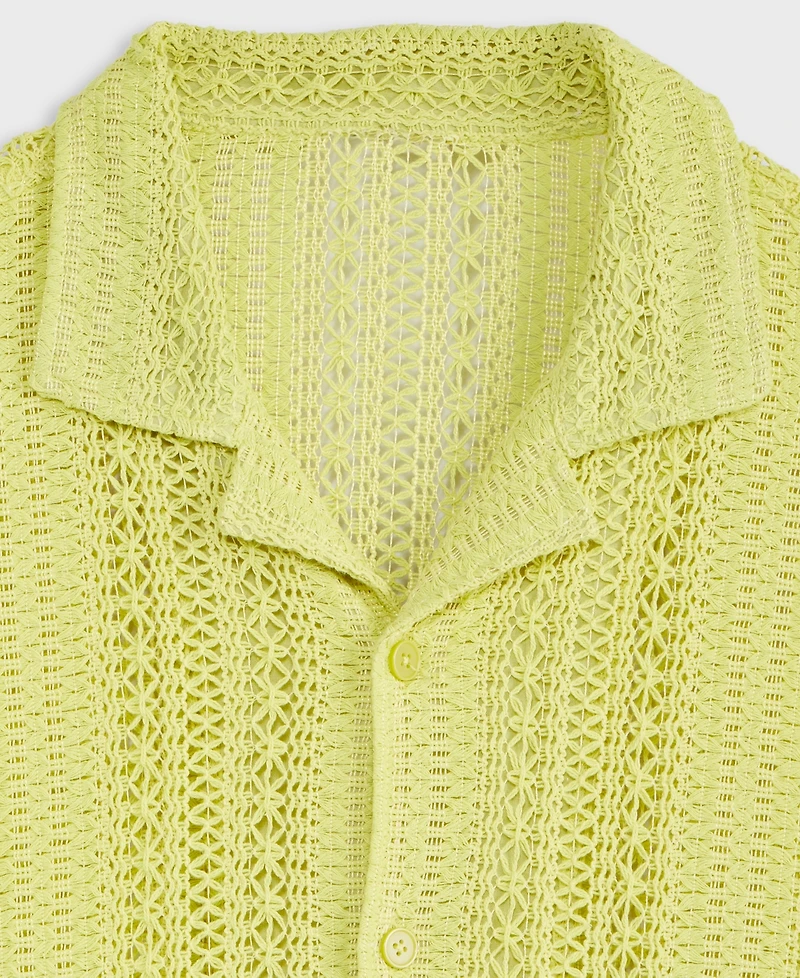 Mode of One Men's Relaxed-Fit Textured Crochet Button-Down Camp Shirt, Exclusively at Macy's