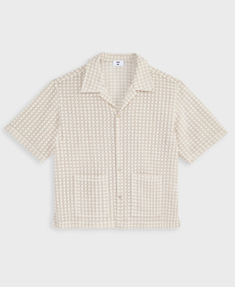 Mode of One Men's Relaxed-Fit Textured-Knit Bubble Lace Button-Down Camp Shirt, Exclusively at Macy's