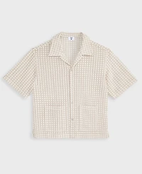Mode of One Men's Relaxed-Fit Textured-Knit Bubble Lace Button-Down Camp Shirt, Exclusively at Macy's