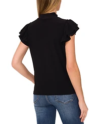 CeCe Women's Double Ruffle-Sleeve Mock-Neck Top