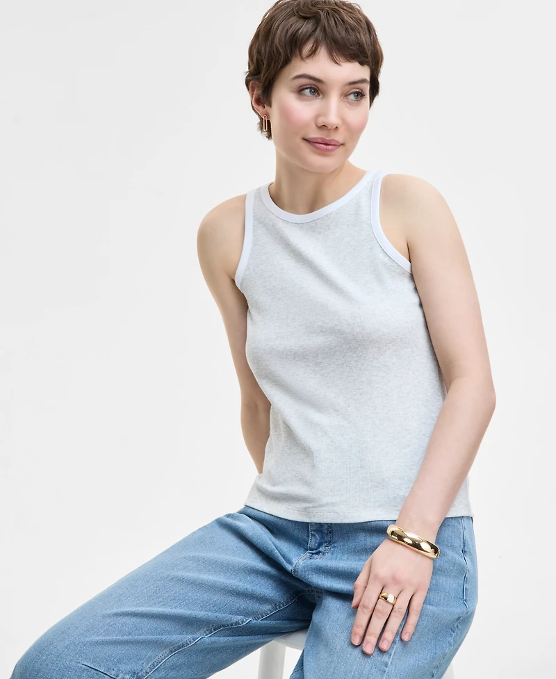 On 34th Women's Contrast Tipped Micro Rib Tank Top, Exclusively at Macy's