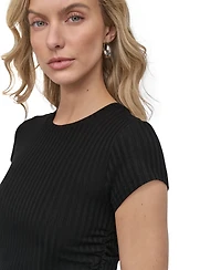 Dkny Jeans Women's Ribbed Cap-Sleeve T-Shirt - Blk