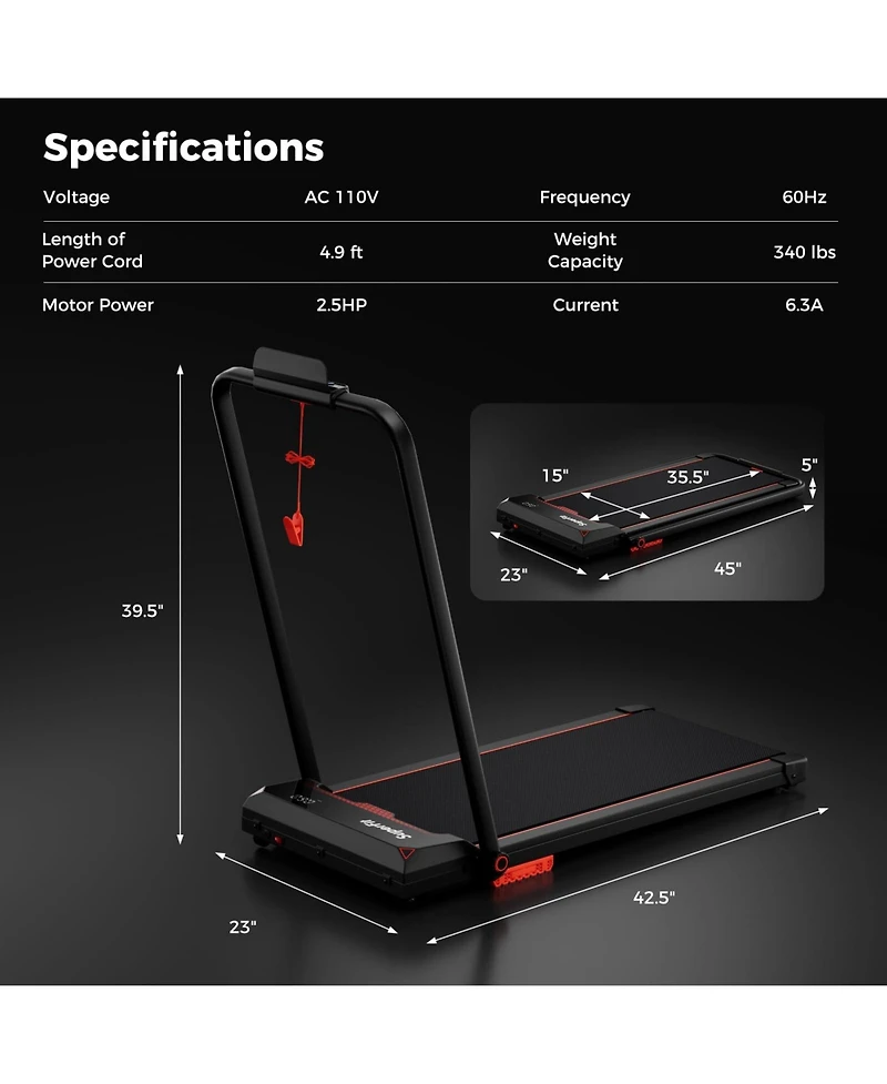 3 in 1 Folding Treadmill with Remote Control and Led Display
