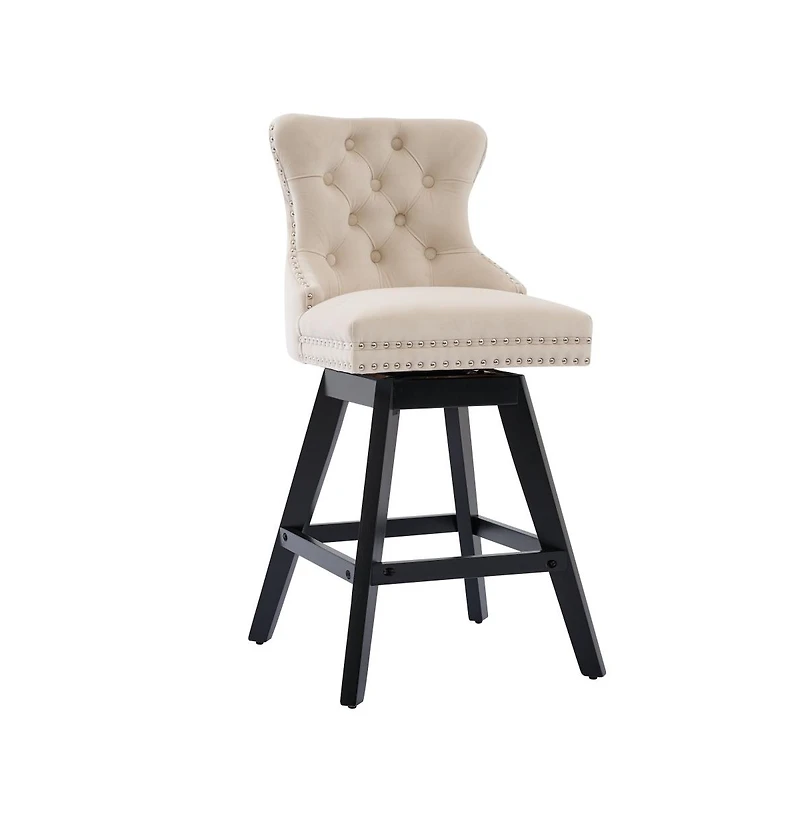 Swivel Velvet Counter Stools with Tufted Back, Nailhead Trim & Wooden Legs, Set of 2-The Pop Home