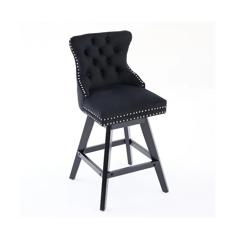 Swivel Velvet Counter Stools with Tufted Back, Nailhead Trim & Wooden Legs, Set of 2-The Pop Home