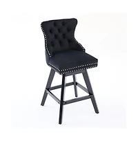 Swivel Velvet Counter Stools with Tufted Back, Nailhead Trim & Wooden Legs, Set of 2-The Pop Home