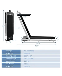 2 in 1 Under Desk Treadmill, 2.25HP Superfit Folding Treadmill with Touch Panel Control, App Control, Remote Control, Bluetooth Speaker, Foldable Walk