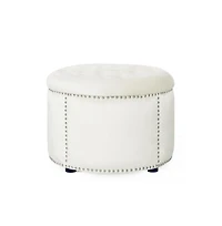 Round Velvet Tufted Ottoman, Upholstered Footrest with Button-Tufted Design & Studded Trim-The Pop Home