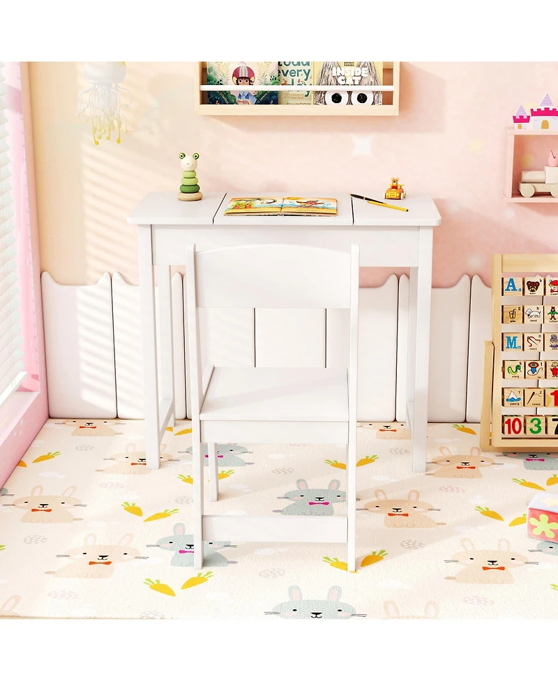 2-in-1 Kids Vanity Makeup Table and Chair Set with Flip-Top Mirror Fun and Stylish Dressing Set for Kids