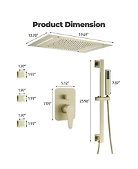 Luxury Shower System Square Top Spray with Body Jets, Led Light Single-Function Handle, and Adjustable Lifting Rod for Bathroom, Brushed Gold