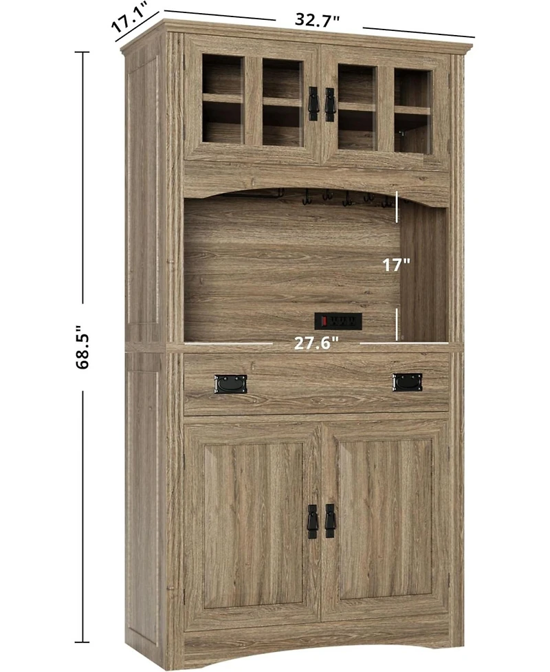 Farmhouse Kitchen Pantry, Storage Cabinet with Power Outlets