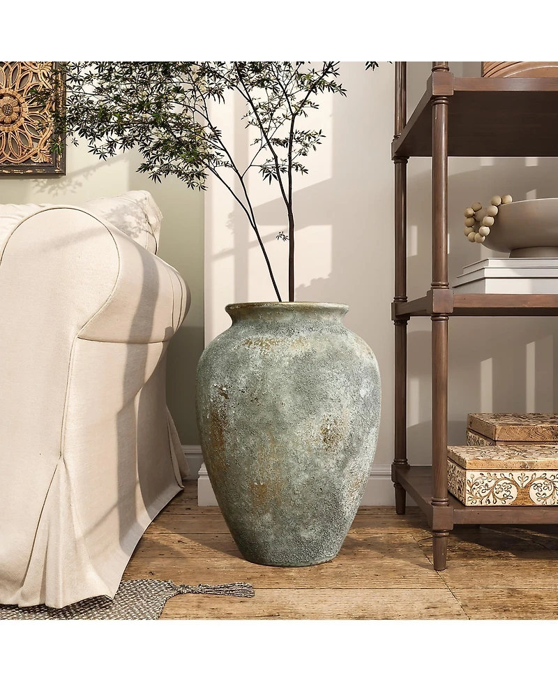 LuxenHome Rustic Gold and Brown Terracotta 15.2-Inch Tall Urn Vase