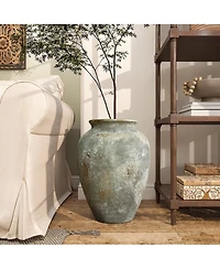 LuxenHome Rustic Gold and Brown Terracotta 15.2-Inch Tall Urn Vase