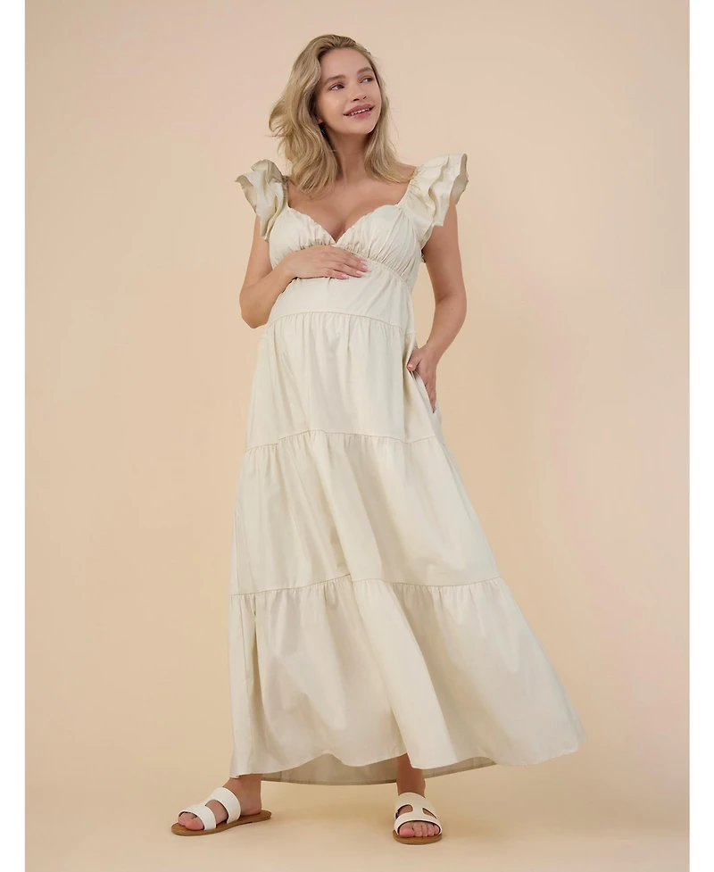 Motherhood Maternity Ruffle Sleeve Tie-Back Maxi Dress