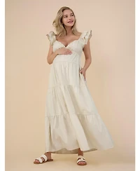 Motherhood Maternity Ruffle Sleeve Tie-Back Maxi Dress