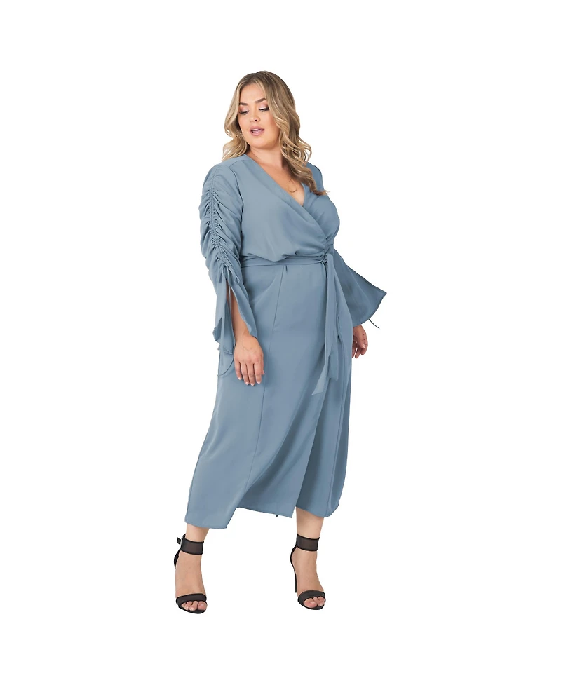 Standards & Practices Plus Ruched Long Sleeve Wrap Dress Maxi Length