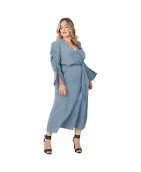 Standards & Practices Plus Ruched Long Sleeve Wrap Dress Maxi Length