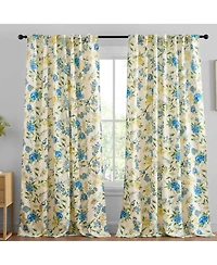 Hlc.me Scarlet Floral & Birds Patterned Back Tab Rod Pocket - Light Blocking Darkening Window Panels, Set of 2 (Green and Yellow, 52 W x 84 L