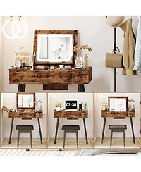 Flip Top Makeup Vanity Table with Drawers & Cabinet