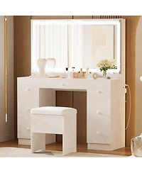 Vanity Desk Set with Led Lighted Mirror & Power Outlet