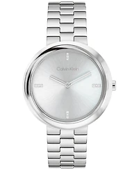 Calvin Klein Women's Twisted Bezel Silver Tone Stainless Steel Bracelet Watch, 34mm