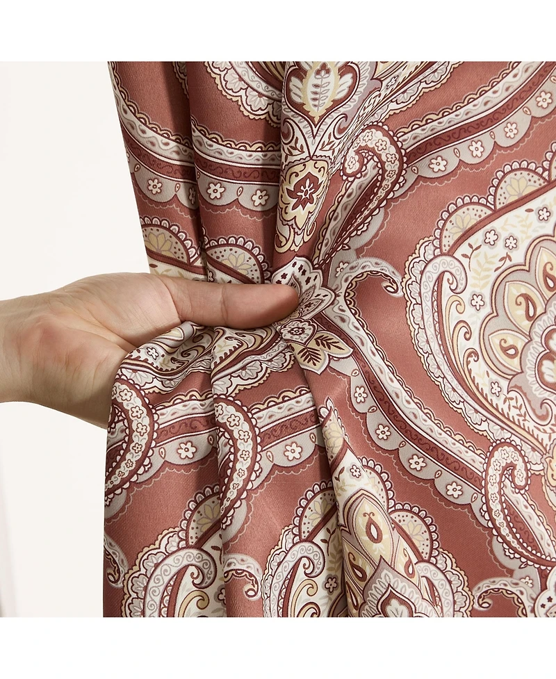 Hlc.me Messina Paisley Damask Patterned Back Tab Rod Pocket Curtains - Light Blocking Darkening Window Panels, Set of 2 (Spice Red