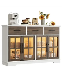Buffet Cabinet with Storage, Farmhouse Coffee Bar Wood Liquor Cabinet for Kitchen