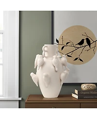 LuxenHome Classic White Ceramic Modern Birds 14.4-Inch Tall Vase