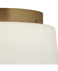 Buckley 13" Modern Flush-Mount Ceiling Light Fixture Kitchen Foyer Hallway Drum Round Warm Brass Finish White Glass Metal Bedroom Bathroom Entryw