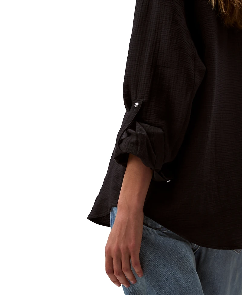 Calvin Klein Jeans Women's Double Gauze Roll-Tab-Sleeve Button-Down Shirt